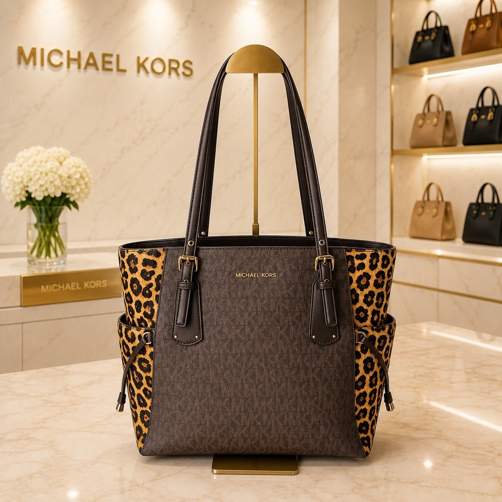 Michael Kors Voyager East/West Tote Limited Edition Leopard Real Calf Hair Brown